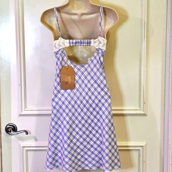 Listicle Lavender Multi-Color Plaid & Crochet Lace Mini Dress,Medium,NWT - Picture 14 of 16